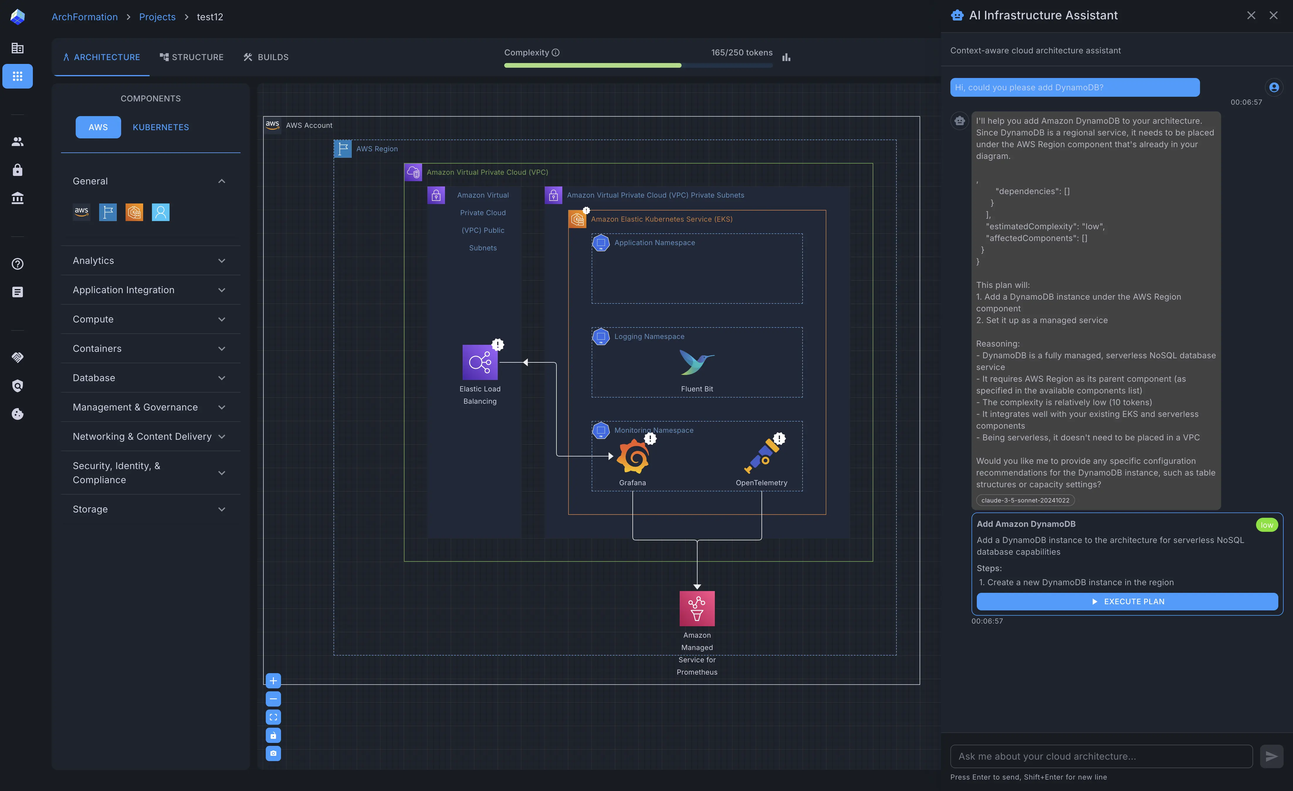 ArchFormation AI Infrastructure Assistant - Interactive chat interface helping build cloud architecture